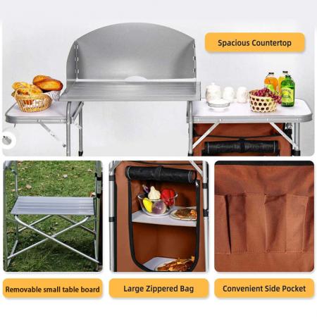 Aluminium multifunksjons utendørs camping kjøkken sammenleggbart kokebord med Oxford bag skapskap 