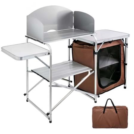 Aluminium multifunksjons utendørs camping kjøkken sammenleggbart kokebord med Oxford bag skapskap 