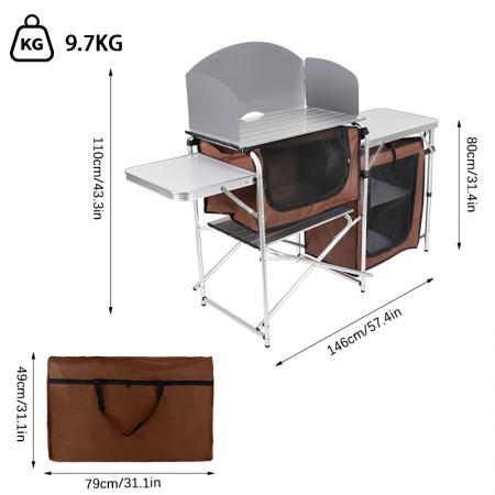 Aluminium multifunksjons utendørs camping kjøkken sammenleggbart kokebord med Oxford bag skapskap 