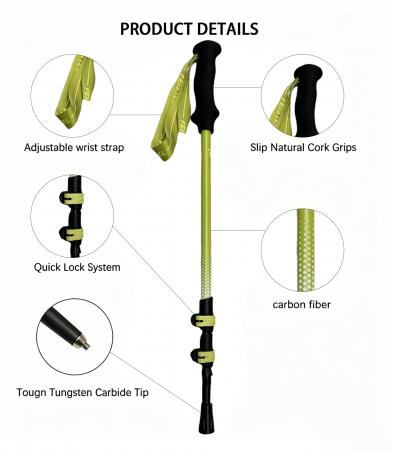Tilpassede 3-seksjoners teleskopiske ultralette 3k karbonfiber-turstaver 