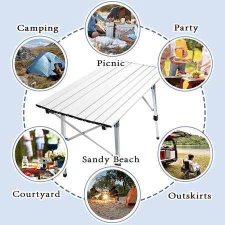 Aluminium campingbord Bærbart justerbart piknik camping sammenleggbart utebord