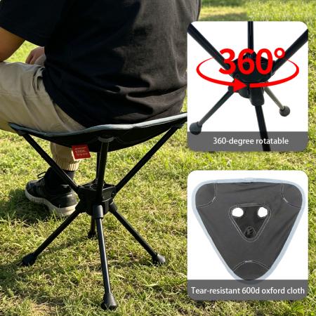 360° svingbar sammenleggbar campingkrakk, 3-beint aluminiumslegering, bærbar utendørs fiske- og fotturkrakk 