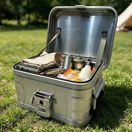 Kraftig vanntett støvtett beskyttende hard koffert i aluminium for camping, forseglende oppbevaringsboks i metall, oppbevaringsboks i metall 
