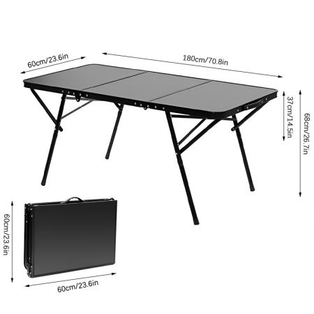 Ny firkantet turgrill for utendørs BBQ campingbord i metall og aluminium, sammenleggbart svart strandbord