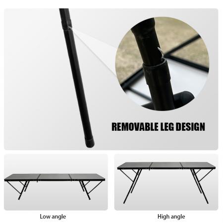 Ny firkantet turgrill for utendørs BBQ campingbord i metall og aluminium, sammenleggbart svart strandbord