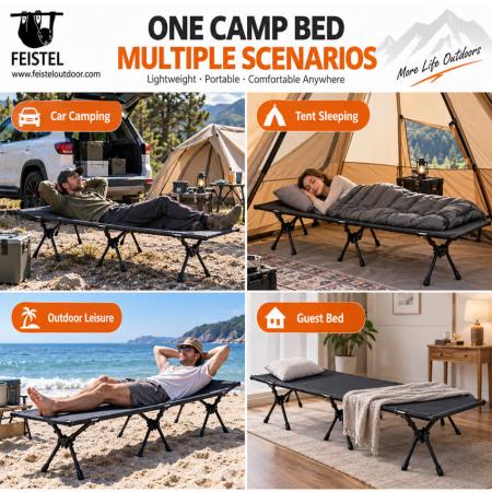 Lett sammenleggbar campingseng – bærbar 7075 aluminiums-campingseng, 600D oxford, 190 × 65 × 38 cm, 120 kg kapasitet 