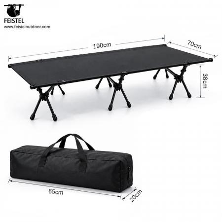 Lett sammenleggbar campingseng – bærbar 7075 aluminiums-campingseng, 600D oxford, 190 × 65 × 38 cm, 120 kg kapasitet 