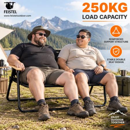 2-personers utendørs campingstol for par – sammenleggbar campingsofa for 2, 7075 aluminiumsramme, 600D oxford, 250 kg kapasitet 
