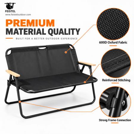 2-personers utendørs campingstol for par – sammenleggbar campingsofa for 2, 7075 aluminiumsramme, 600D oxford, 250 kg kapasitet 
