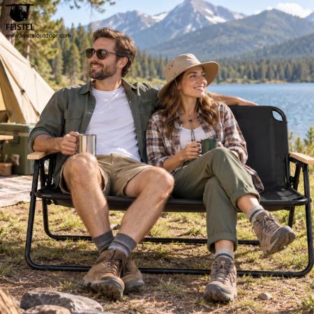 2-personers utendørs campingstol for par – sammenleggbar campingsofa for 2, 7075 aluminiumsramme, 600D oxford, 250 kg kapasitet 