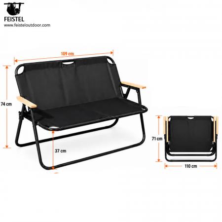 2-personers utendørs campingstol for par – sammenleggbar campingsofa for 2, 7075 aluminiumsramme, 600D oxford, 250 kg kapasitet 