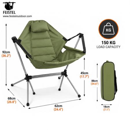 Sammenleggbar tur-gyngestol – 7075 aluminium utendørs gyngestol, 600D polyester, 4 kg 