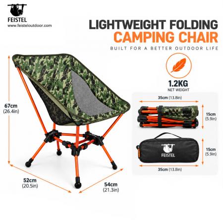 Lett sammenleggbar campingstol – 7075 aluminium, 600D 88T Oxford, 150 kg kapasitet 