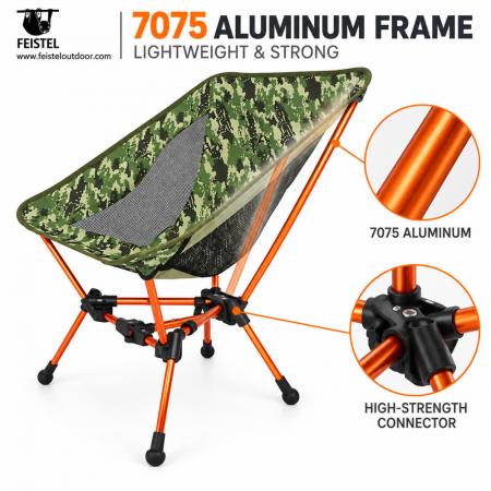 Lett sammenleggbar campingstol – 7075 aluminium, 600D 88T Oxford, 150 kg kapasitet 