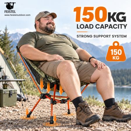 Lett sammenleggbar campingstol – 7075 aluminium, 600D 88T Oxford, 150 kg kapasitet 