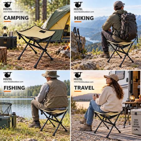 Mini sammenleggbar campingkrakk – 0,53 kg 7075 aluminium trefotssete, 31×10 cm kompakt pakke 