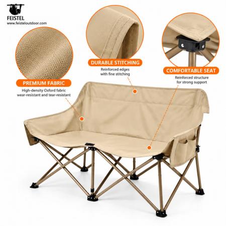 Sammenleggbar campingstol for 2 personer – 114 cm dobbel loveseat, 250 kg kapasitet, 4,05 kg bærbar design 
