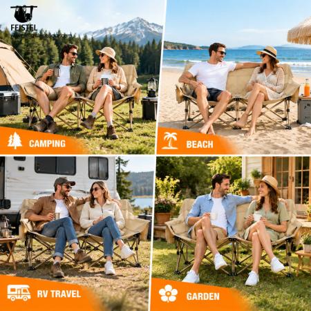 Sammenleggbar campingstol for 2 personer – 114 cm dobbel loveseat, 250 kg kapasitet, 4,05 kg bærbar design 