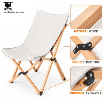 Sammenleggbar campingstol i tre – 52×53×90 cm treverkrammesete, 4,2 kg, 104 kg kapasitet 
