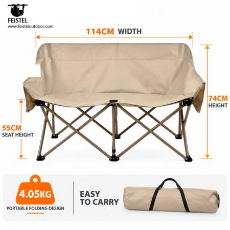 Sammenleggbar campingstol for 2 personer – 114 cm dobbel loveseat, 250 kg kapasitet, 4,05 kg bærbar design 