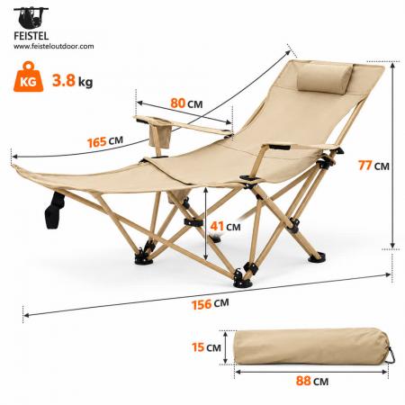 Sammenleggbar camping-liggestol med fotstøtte og pute – 150 kg jernramme, 3,8 kg bærbar stol 
