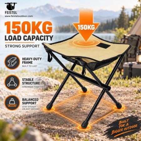 Mini sammenleggbar campingkrakk – 0,53 kg 7075 aluminium trefotssete, 31×10 cm kompakt pakke 