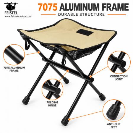 Mini sammenleggbar campingkrakk – 0,53 kg 7075 aluminium trefotssete, 31×10 cm kompakt pakke 