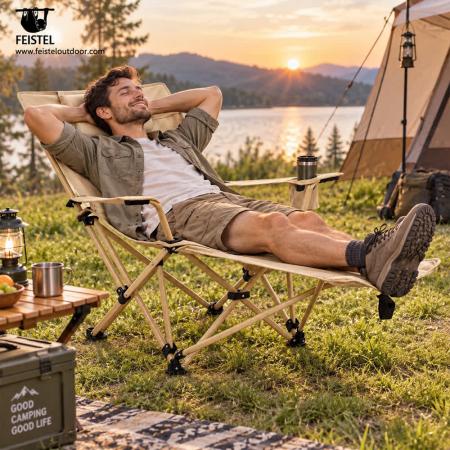 Sammenleggbar camping-liggestol med fotstøtte og pute – 150 kg jernramme, 3,8 kg bærbar stol 