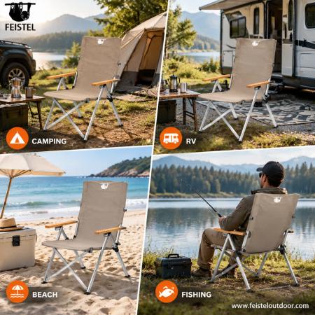 Justerbar campingsstol med rygg og sammenleggbar aluminiumsramme – Bærbar utendørsstol for camping, fotturer og reiser 