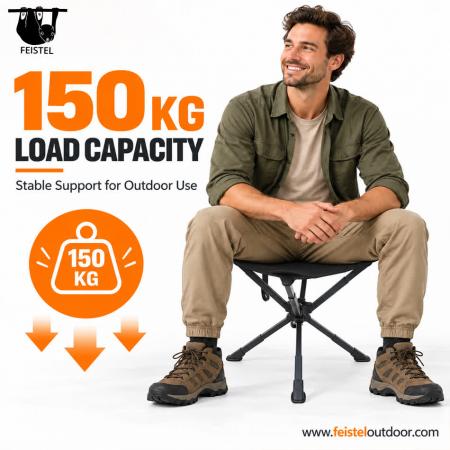 Ekstra stor 3-beins krakk – Stor sammenleggbar trefot campingkrakk med 7075 aluminiumsramme, 600D polyestersetemesh og 150 kg kapasitet 