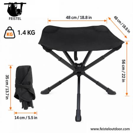 Ekstra stor 3-beins krakk – Stor sammenleggbar trefot campingkrakk med 7075 aluminiumsramme, 600D polyestersetemesh og 150 kg kapasitet 