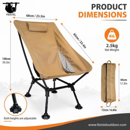 Overdimensjonert sammenleggbar campingstol – 150kg kapasitet lettvekts månestol med 7075 aluminiumsramme, 600D polyester-nett & bæreveske 