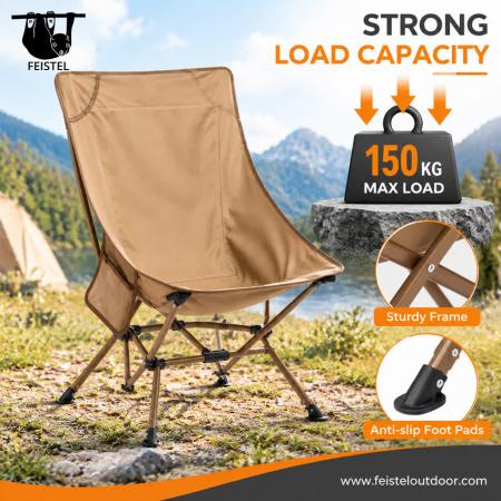 Campingstol uten armlener – Høyryggs sammenleggbar campingstol uten armlener, 7075 aluminiumsramme, 600D polyester-nett og 150 kg kapasitet 