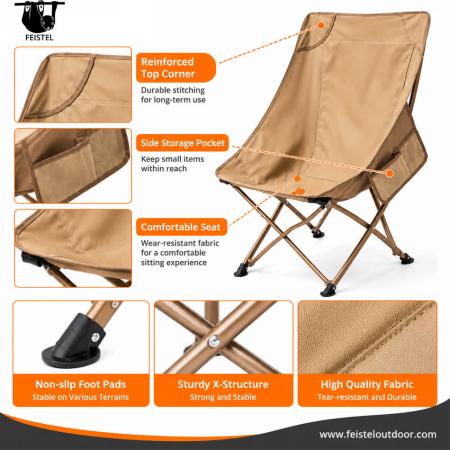 Campingstol uten armlener – Høyryggs sammenleggbar campingstol uten armlener, 7075 aluminiumsramme, 600D polyester-nett og 150 kg kapasitet 