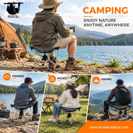 Lett campingkrakk – 0,65 kg mini sammenleggbar trefot-leirkrakk med 7075 aluminiumsramme, sete i oxfordstoff og bærepose 