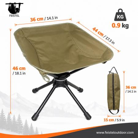 Kraftig sammenleggbar campkrakk – 150 kg kapasitet svingbar utendørs sammenleggbar krakk med 7075 aluminiumsramme og 600D polyester-nettsete 